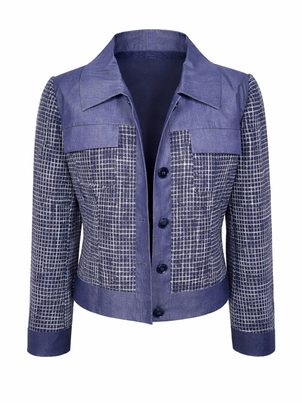 Pendleton Cropped Blazer Jacket Blue Patchwork Preppy Academia‎ Chic- Medium